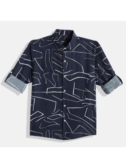 CHARCHIT - Boys Full Sleeves Abstract Printed Casual Shirt - Navy Blue