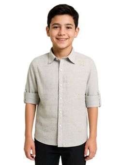 CHARCHIT - Boys Full Sleeves Embroidered Solid Shirt - White