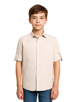 CHARCHIT - Boys Full Sleeves Embroidered Solid Shirt - Peach