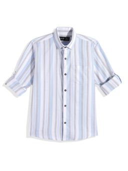 CAVIO - Boys Cotton Full Sleeves Striped Print Casual Shirt - Blue