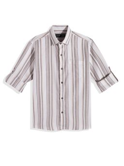 CAVIO - Boys Cotton Full Sleeves Striped Print Casual Shirt - Brown