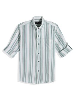 CAVIO - Boys Cotton Full Sleeves Striped Print Casual Shirt - Green