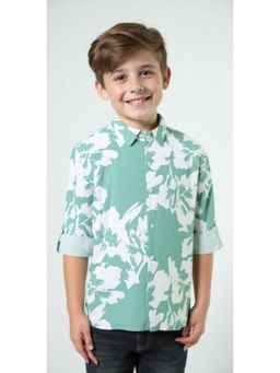 CAVIO - Boys Cotton Full Sleeves Floral Pattern Casual Shirt - Green