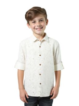 CAVIO - Boys Full Sleeves Floral Printed Casual Shirt - Cream