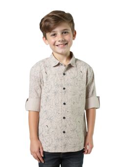 CAVIO - Boys Full Sleeves Floral Printed Casual Shirt - Khaki