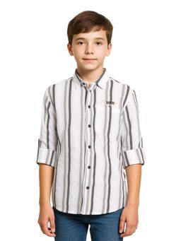 CAVIO - Boys Cotton Striped Full Sleeves Casual Shirt - Peach