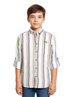 CAVIO - Boys Cotton Striped Full Sleeves Casual Shirt - Yellow