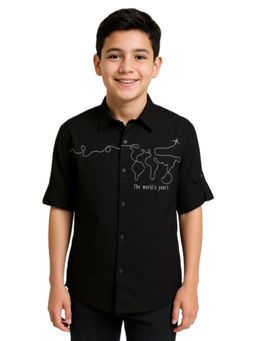 CAVIO - Boys Full Sleeves Embroidered Solid Shirt - Black