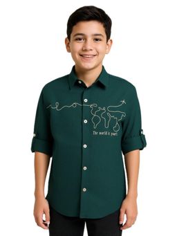 CAVIO - Boys Full Sleeves Embroidered Solid Shirt - Green