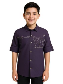 CAVIO - Boys Full Sleeves Embroidered Solid Shirt - Purple