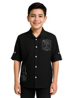 CAVIO - Boys Full Sleeves Embroidered Solid Shirt - Black