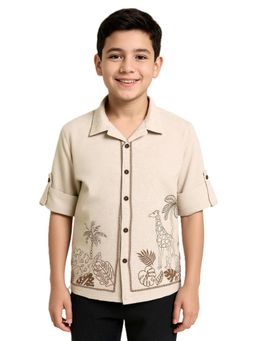 CAVIO - Boys Cotton Full Sleeves Embroidered Shirt - Peach