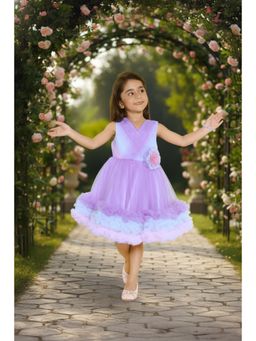 Mini Stitch - Net Woven Multicolour Pleated bodice Frilled hem Party Frock- Lilac