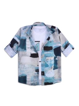 CAVIO - Boys Regular Fit Printed Shirt & T-Shirt - Blue