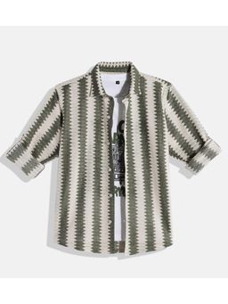 CAVIO - Boys Cotton Full Sleeves Striped Shirt with T-Shirt - Green