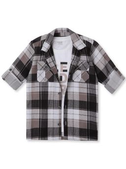 CAVIO - Boys Checkered Full Sleeves Casual Shirt & T-Shirt - Black