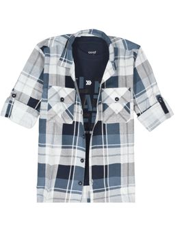 CAVIO - Boys Checkered Full Sleeves Casual Shirt & T-Shirt - Navy Blue
