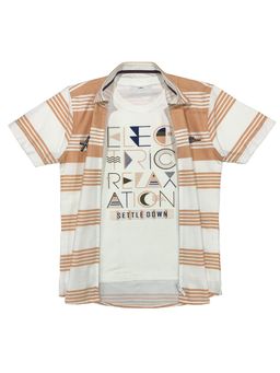 CAVIO - Boys Striped Casual Half Shirt & T-Shirt - Peach