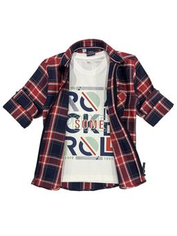 CAVIO - Boys Checkered Regular Fit Casual Full Sleeves Shirt & T-Shirt