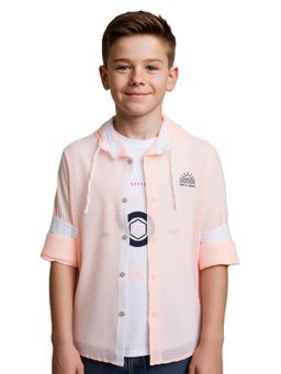 CAVIO - Boys Solid Casual hooded Shirt & T-Shirt - Pink