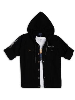 CAVIO - Boys Print Casual hooded Shirt & T-Shirt - Black