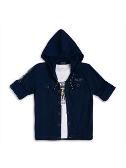 CAVIO - Boys Print Casual hooded Shirt & T-Shirt - Navy Blue