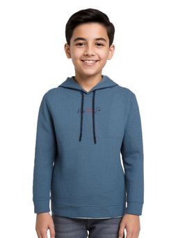 CAVIO - Boys Embossed Full Sleeve Hooded Hoodies - Blue