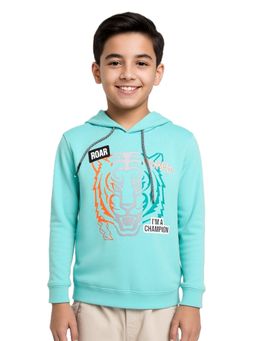 CAVIO - Boys Graphic Printed Hoodie - Turquoise