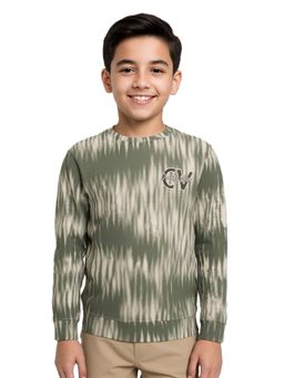 CAVIO - Boys Full Sleeves Tie & Dye Printed Sweatshirt - Olive