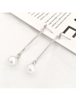 Salty - Pearl Long Tassel Bar Drop Earring - Silver