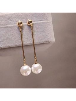 Salty - Pearl Long Tassel Bar Drop Earring - Gold