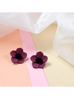 Salty - Hawaiian Style Wine Red Flower Minimalist Stud Earrings