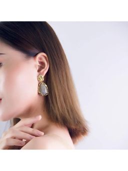 Salty - Gold Plated Resin Gemstone Pendant Earrings - Pewter