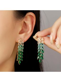 Salty - Leaf Golden Tassel Earrings - Green