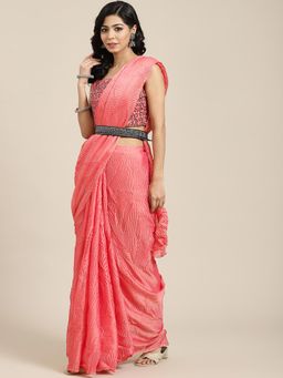 Sareemall - Women Georgette Pink Solid Belted Sarees with Unstitched Blouse Piece