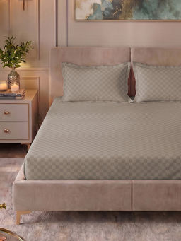 Urban Space - Soft Brown Cubes 100% Cotton 300TC Bedsheet with 2 Pillow Covers (King)