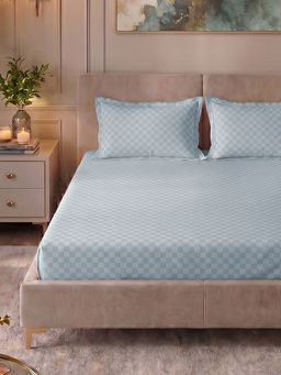 Urban Space - Grey Blue Cubes 100% Cotton 300TC Bedsheet with 2 Pillow Covers (King)