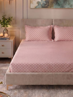 Urban Space - Dusty Pink Cubes 100% Cotton 300TC Bedsheet with 2 Pillow Covers (King)