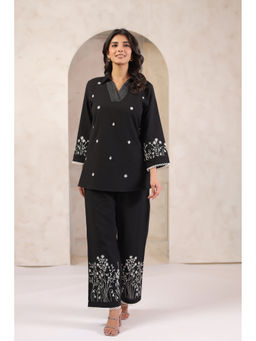 SAVI - Black Cotton Flex Embroidered Designer Co-ord Set