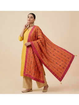 MUFFLY - Pink Heritage Mirror Work Chinon Dupatta