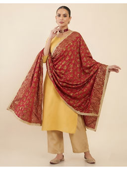 MUFFLY - Maroon Chinon Heritage Lace Border Dupatta