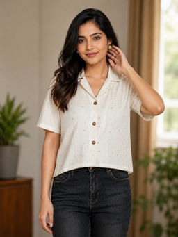 A&K - Gold Printed Cotton Flex Shirt Style Top
