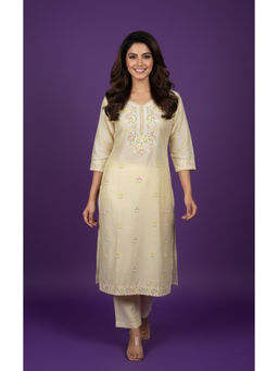 SPAN - Women Ivory Embroidered Casual Kurta with Pant