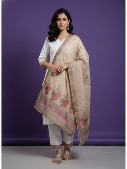 SPAN - Women White Festive Kurta with Pant and Dupatta