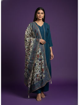 SPAN - Women Teal Festive Kurta with Pant and Dupatta