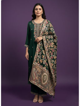 SPAN - Women Green Festive Kurta with Pant and Dupatta