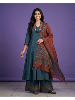SPAN - Women Teal Casual Anarkali Kurta with Palazzo and Dupatta