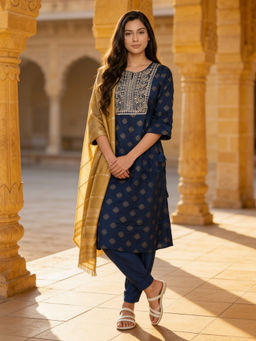 Rangita - Women Blue Printed Kurta with Pant and Dupatta