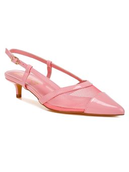 London Rag - Pink Mesh Slingback Kitten Heel Mules