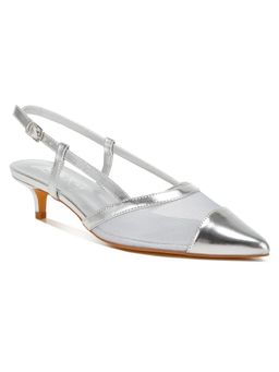 London Rag - Silver Mesh Slingback Kitten Heel Mules
